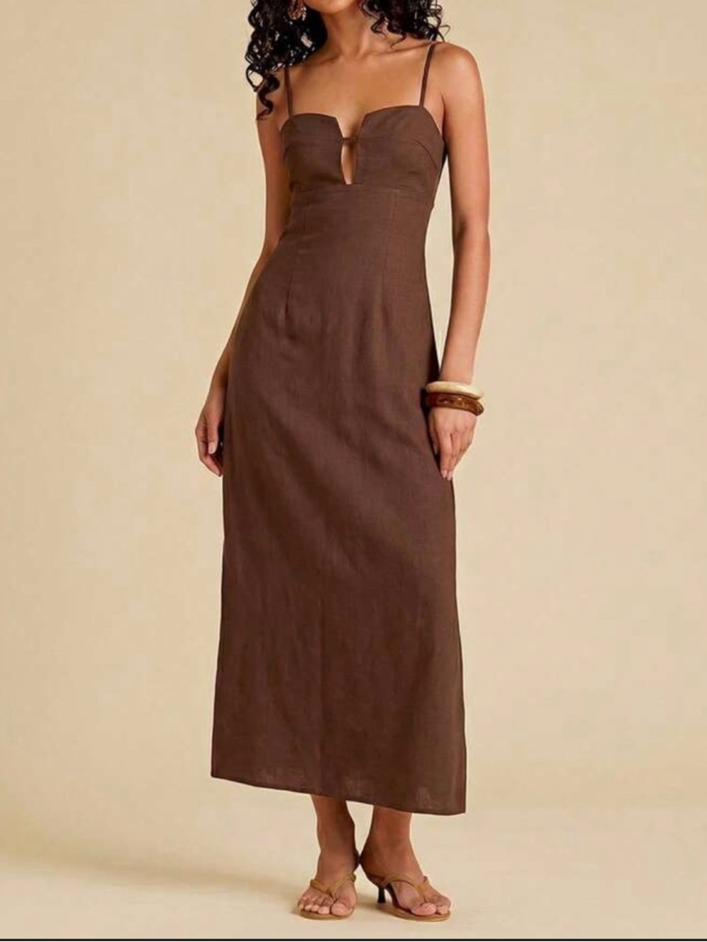 NEW Brown Spaghetti Strap Midi Dress